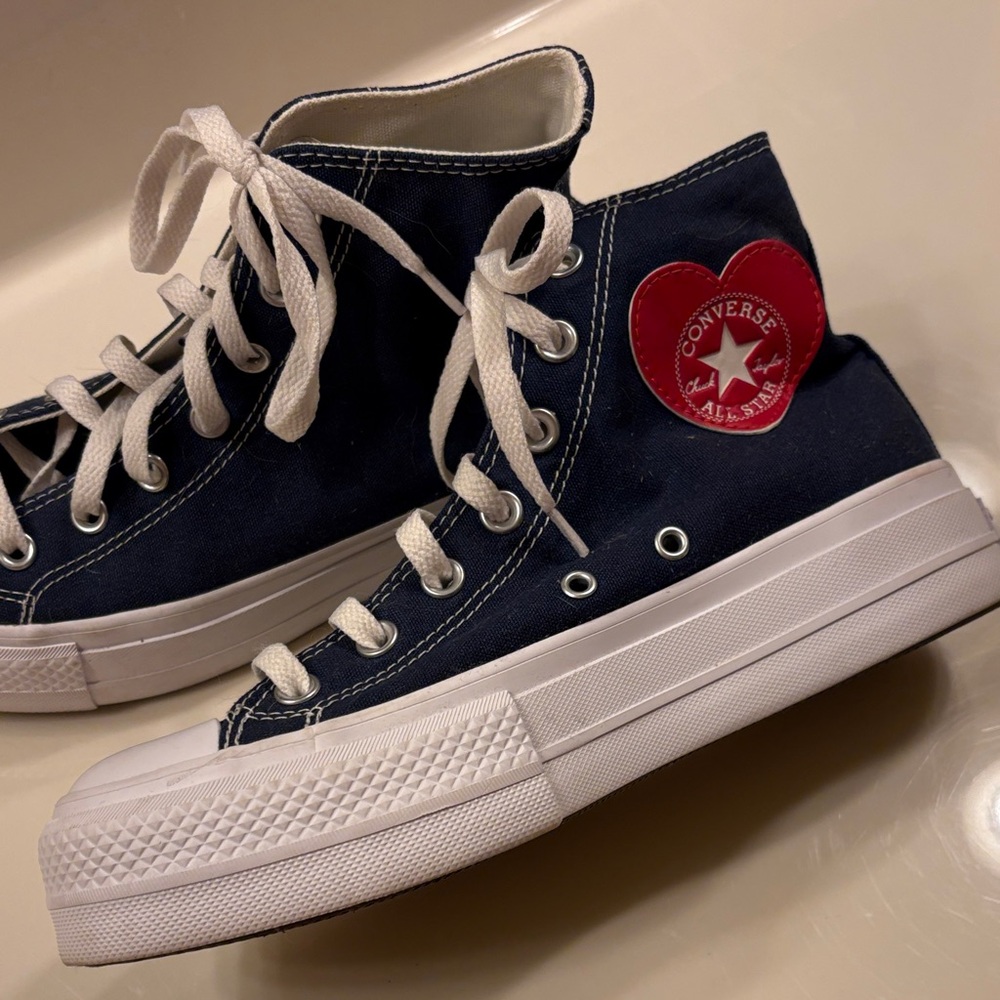 Converse Navy and Red Heart High-Tops - Picture 3 of 9